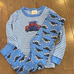 Hanna Andersson Blue Striped Pajama Set with Car Design